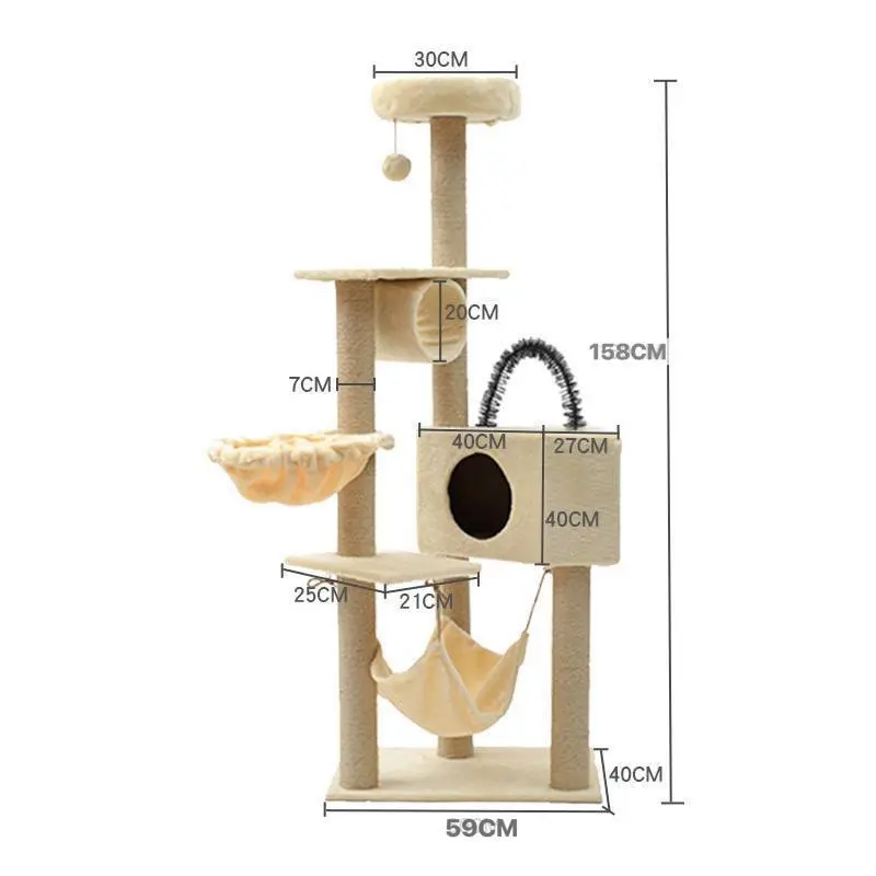 - Cat Tree White ផ្ទះឆ្មាធំ 158x40x59cm