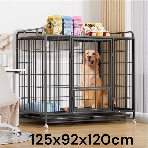 [0000000463] - Dog Cage Black Wheel 125x92x120cm ទ្រុងខ្មៅមានកង់រុញចិន